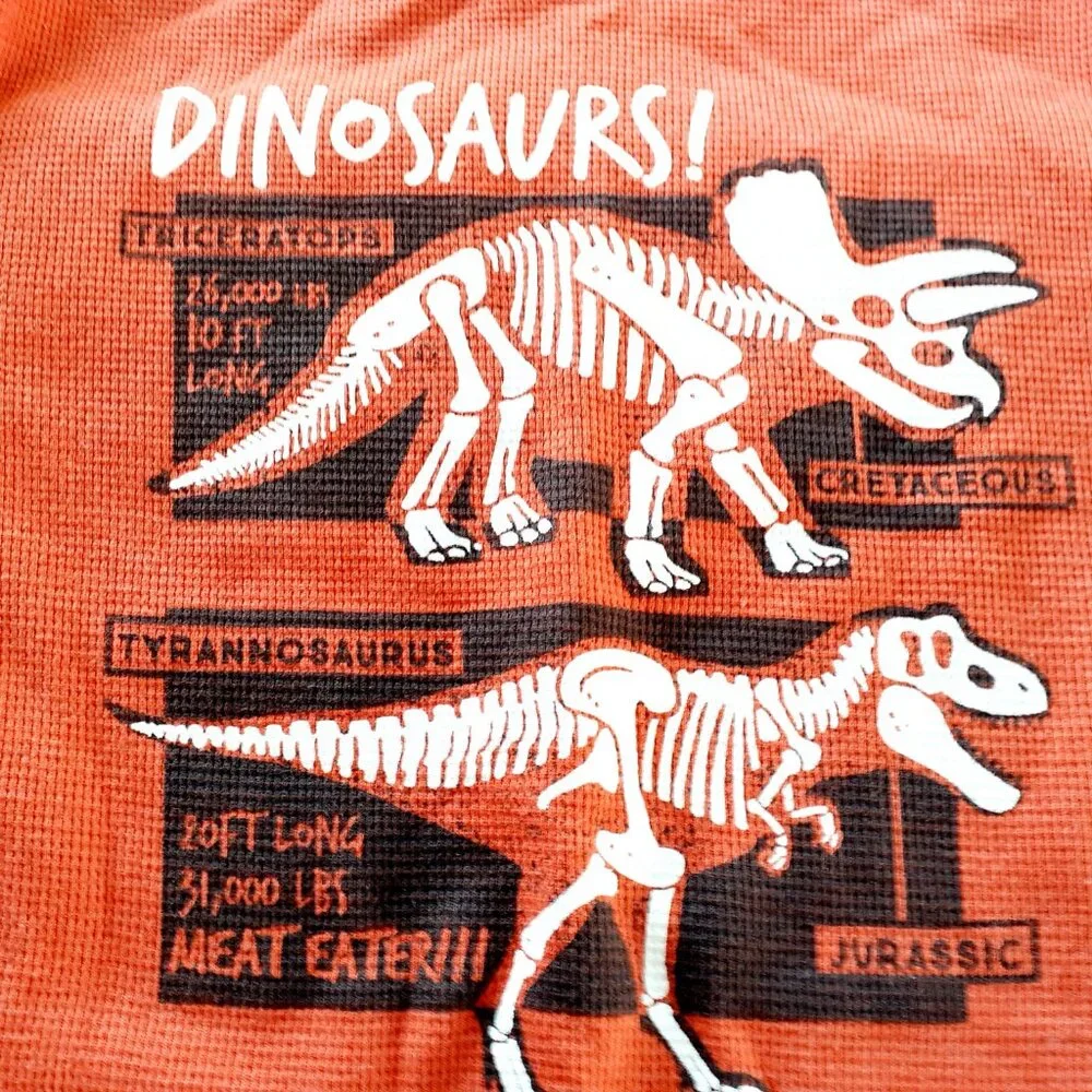 Jumping Beans Boys T-Shirt Dinosaurs Orange Thermal Long Sleeve Size 12